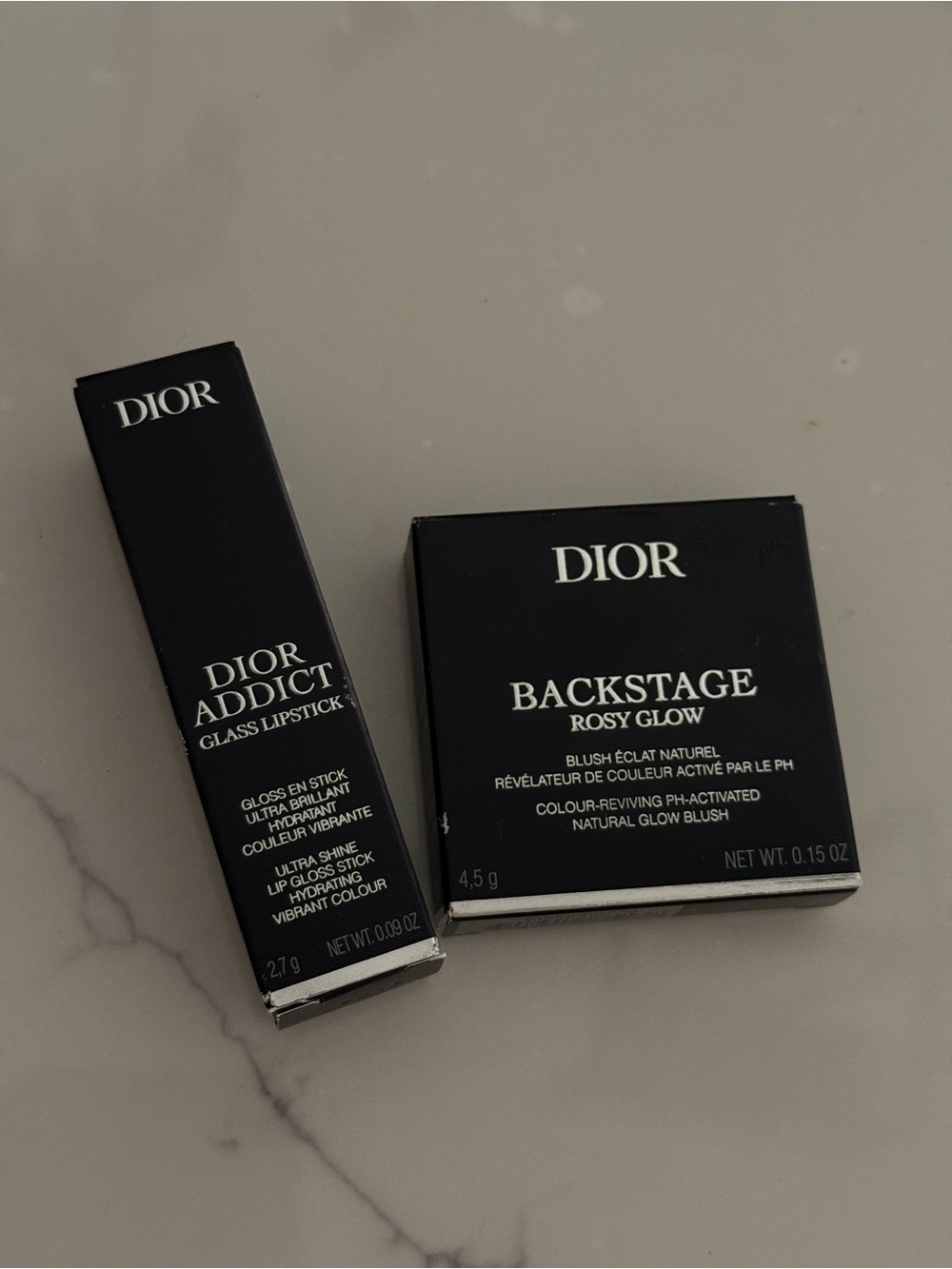 Dior Backstage Rosy Glow Blush/ 077 Candy + Addict Glass Lipstick/ 184 Gem Dior